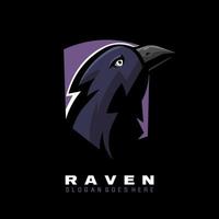 design de logotipo de mascote de corvo para crachá, emblema, camiseta, equipe, esporte, jogos ou esports vetor