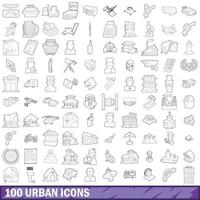 conjunto de 100 ícones urbanos, estilo de contorno vetor