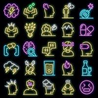 ícones de estresse definir vetor neon