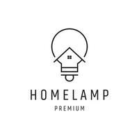 design de logotipo de lâmpada em casa com arte de linha em fundo branco vetor