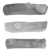 conjunto de três etiquetas de rótulos de banners de papel de vetor cinza com fundo de manchas de aquarela pintadas à mão de pincelada.