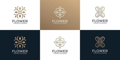 conjunto de logotipo de flor monograma minimalista para boutique de ioga de decoração de spa vetor