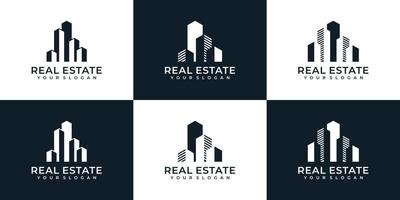 conjunto de logotipo de construção imobiliária criativa vetor propriedade residencial