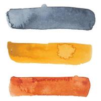 conjunto de três etiquetas de rótulos de banners de papel de vetor colorido com fundo de manchas de aquarela pintadas à mão de pincelada.