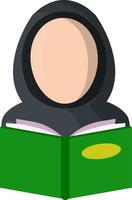 mulher árabe em hijab e livro verde. vetor