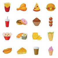 conjunto de ícones de fast food, estilo cartoon vetor