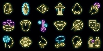 ícones dos sentidos definir vetor neon