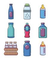 conjunto de ícones de garrafa de plástico, estilo cartoon vetor