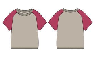 camiseta de manga curta raglan de dois tons de cor ilustração vetorial de desenho plano de moda técnica modelo de cor cáqui para meninos vetor