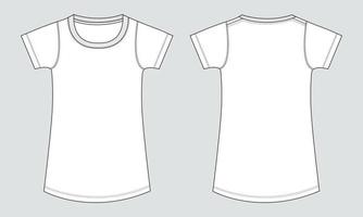 camiseta de manga curta com design de vestido de bainha de fundo redondo modelo de ilustração vetorial de esboço plano de moda técnica para meninas