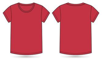 camiseta de manga curta técnica de moda desenho plano ilustração vetorial modelo de cor vermelha para senhoras e bebés vetor
