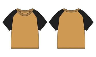 camiseta de manga curta raglan de dois tons de cor ilustração vetorial de desenho plano de moda técnica modelo de cor amarela para meninos vetor