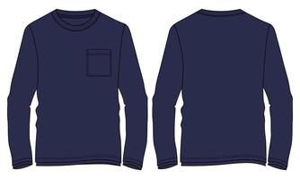 camiseta de manga longa técnica de moda desenho plano ilustração vetorial modelo de cor navu vetor