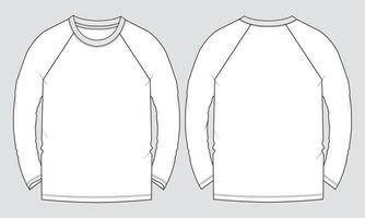 modelo de ilustração vetorial de desenho plano de moda técnica de camiseta de manga longa raglan vetor