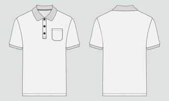 modelo de ilustração vetorial de esboço plano de moda técnica de camisa polo de manga curta vetor