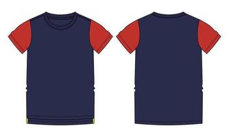 camisa de manga curta ilustração vetorial modelo de cor marinha vistas frontal e traseira vetor