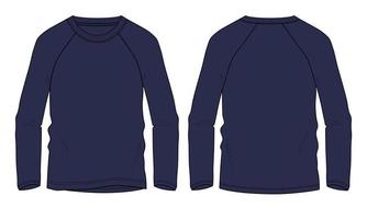camiseta de manga longa raglan técnica de moda esboço plano ilustração vetorial modelo de cor marinha