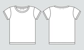 modelo de ilustração vetorial de esboço plano de moda técnica de camiseta de manga curta para senhoras e meninas vetor