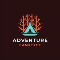 design de logotipo de aventura de acampamento e árvore vetor