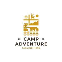 vetor de logotipo de aventura e paisagem de acampamento