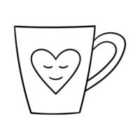 uma caneca com um padrão em forma de coração. elemento de design decorativo para o dia dos namorados. ilustração de contorno simples desenhada à mão e isolada em um fundo branco. vetor branco preto.