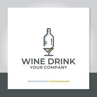 garrafa de vinho e vidro sobrepostos vetor de design de logotipo. para restaurante