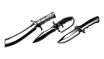 conjunto de ilustração vetorial de facas militares vetor