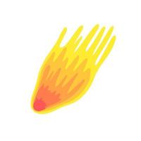 meteoro voador com trilha de fogo. cometa com cauda. objeto espacial perigoso. grande asteróide em chamas. ilustração plana dos desenhos animados. vetor