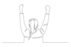uma linha contínua desenhando a vista de uma garota feliz com as mãos para cima. conceito de dia internacional da juventude. única linha desenhar desenho ilustração gráfica de vetor. vetor
