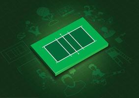 campo de vôlei 3d verde com ícones .3d ilustração
