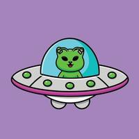 bonito gato alienígena montando ufo cartoon vector ilustração ícone. conceito de ícone de transporte animal isolado vetor premium.