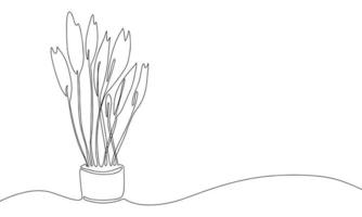 silhueta de plantas em casa de uma linha. fundo de linha contínua botânica. ilustração de contorno isolada no branco. desenho vetorial de arte minimalista. vetor