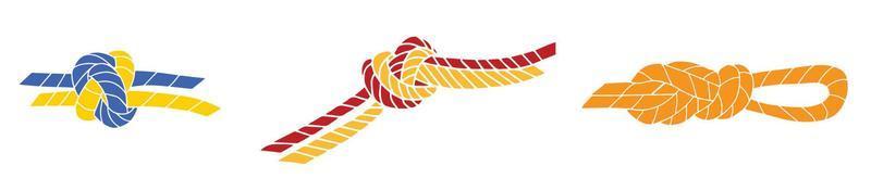conjunto de cordas isoladas com diferentes tipos de nós. fio náutico ou cordão com dobra de folha. duas cordas amarradas ou entrelaçadas. marinho vetor