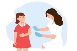 crianças vacinadas. médico ou enfermeiro detém uma criança de vacinação de injeção. conceito de vacinação. saúde e imunizar. ilustração vetorial. vetor