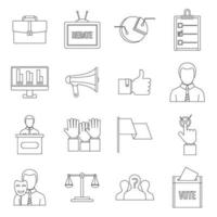 conjunto de ícones de votação eleitoral, estilo de estrutura de tópicos vetor