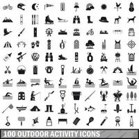 Conjunto de 100 ícones de atividades ao ar livre, estilo simples vetor
