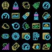 conjunto de ícones de velocidade da internet vetor neon