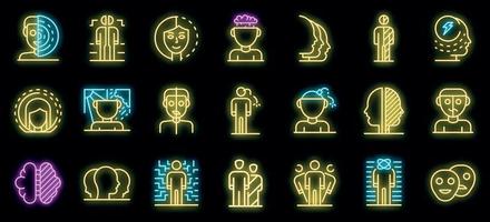 conjunto de ícones de transtorno bipolar vetor neon