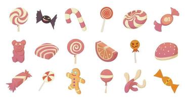 conjunto de ícones de doces, estilo cartoon vetor