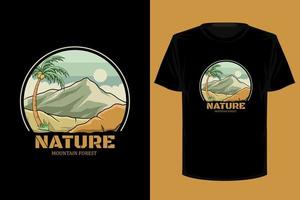 design de camiseta vintage retrô de floresta de montanha de natureza vetor