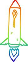 desenho de linha de gradiente de arco-íris foguete espacial de desenho animado vetor