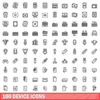 conjunto de 100 ícones de dispositivo, estilo de estrutura de tópicos vetor