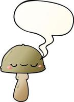 cogumelo de desenho animado e bolha de fala em estilo gradiente suave vetor