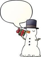 boneco de neve dos desenhos animados e bolha de fala em estilo gradiente suave vetor