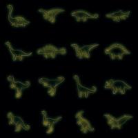 conjunto de ícones de dinossauros diferentes vetor neon