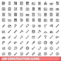 conjunto de 100 ícones de construção, estilo de contorno vetor