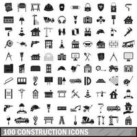 100 ícones de construção definidos em estilo simples vetor