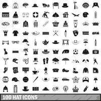conjunto de 100 ícones de chapéu, estilo simples vetor