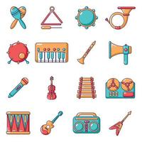 conjunto de ícones de instrumentos musicais, estilo desenho animado vetor