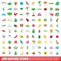 conjunto de 100 ícones da natureza, estilo cartoon